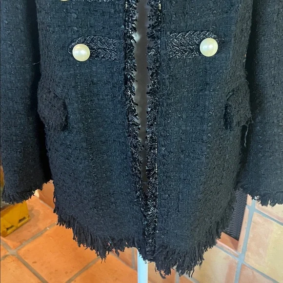 Zara Black Tweed Military Style Open Jacket, size M - Picture 3 of 9